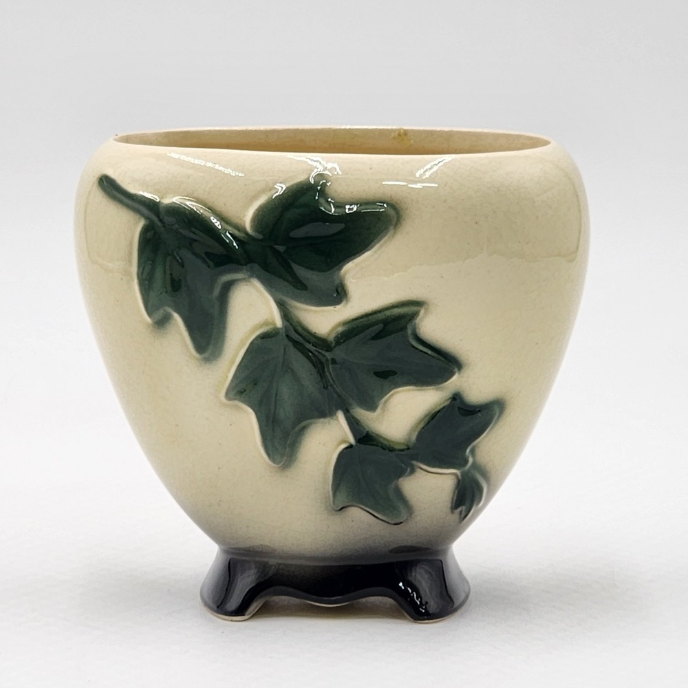 Vintage Royal Copley Ivy Leaf Planter Cream Green Footed Ceramic Unmarked 4.5"